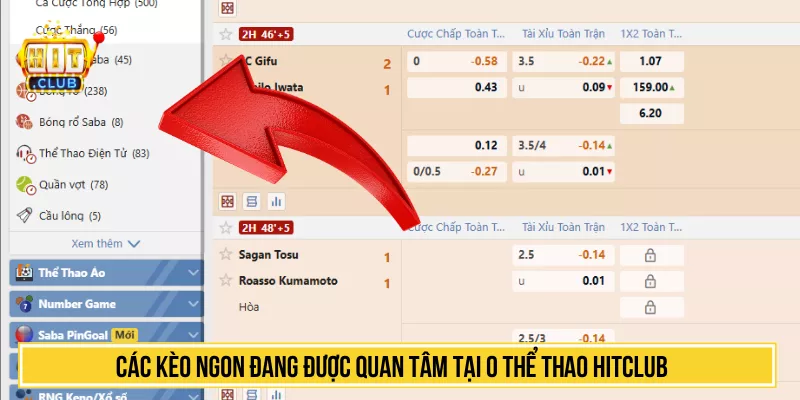 Các kèo ngon đang được quan tâm tại O Thể Thao HITCLUB